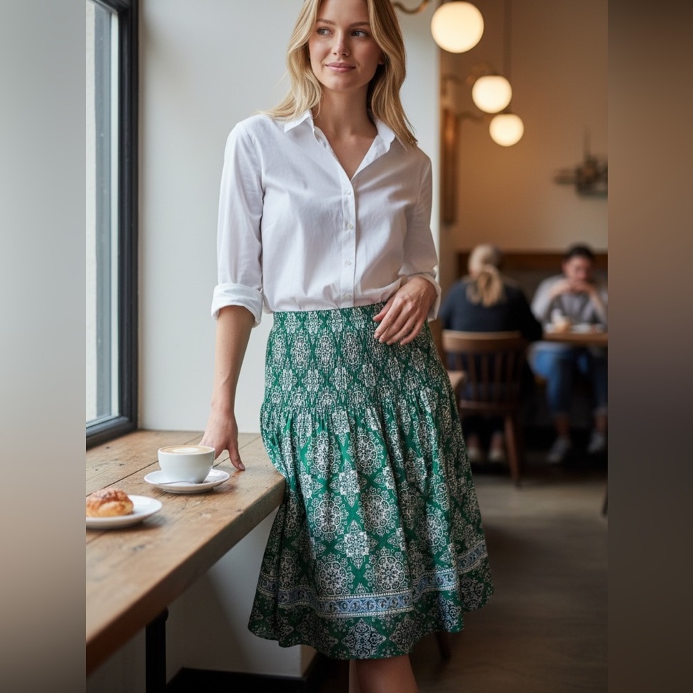 Green Patterned Women's Skirt - Max Studio -Size Small